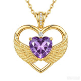 14K Gold Plated 12-Month Birthstone Infinity Angel Wings Pendant Necklace for Women
