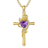 14K Gold Plated Birthstone Rose Cross Necklace for Women Faith Jewelry Gift