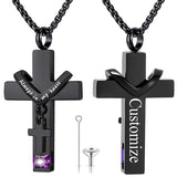 Stainless Steel Birthstones Cross Urn Necklaces for Ashes