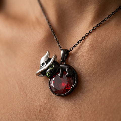 Sterling Silver Birthstone Black Cat Pendant Necklace