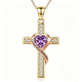 14K Gold Plated  Birthstone Cross Necklace Engraved I Love You Forever