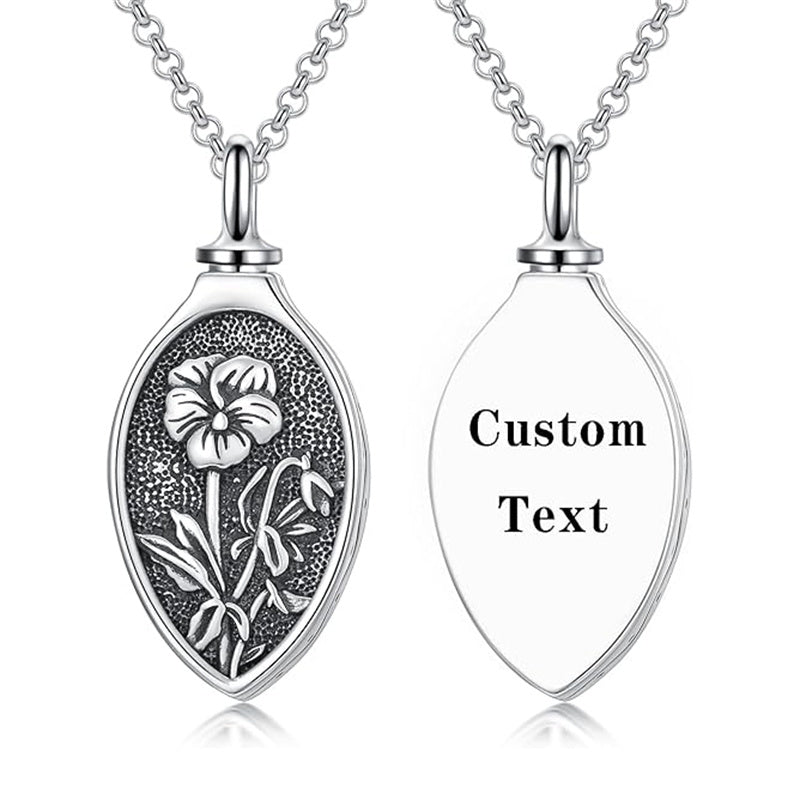 Sterling Silver 12 Month Birth Flower Urn Necklace for Ashes