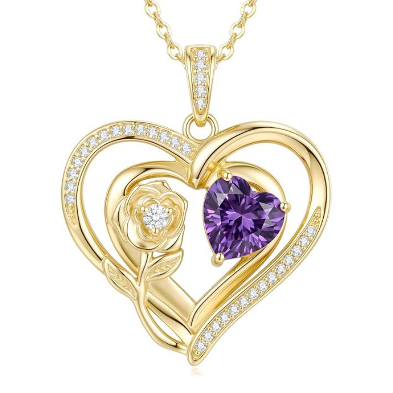 14K Gold Plated Birthstone Rose Heart Birthstone Necklace for Women