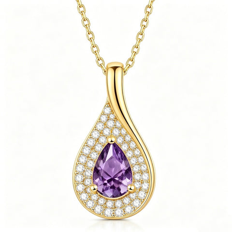 14K Gold  Plated 1CT Pear Teardrop Birthstone Pendant Necklace for Women