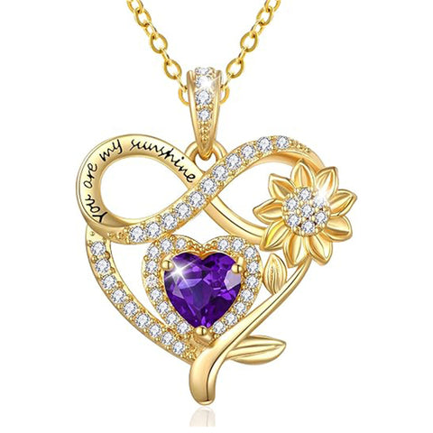 10K 14K 18K Yellow Gold  Birthstone Sunflower Pendant Necklace Engraved with You Are My Sunshine