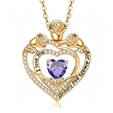 14K Gold Plated Rose Heart Birthstone Necklace for Women Engraved with I Love You for Always and Forever