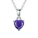 Sterling Silver Heart-Shaped 12 Month Birthstone Cubic Zirconia Pendant Necklace, Valentine's Day Gift