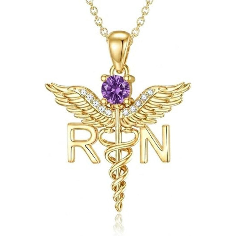 14K Gold  Plated Nurse Caduceus Necklace for Women  RN Registered Graduation Gift