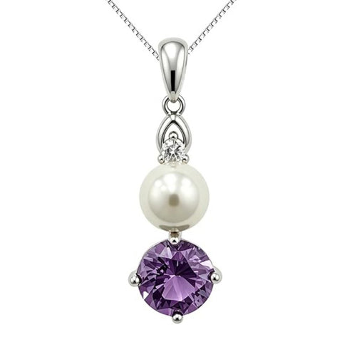14K Gold Plated Birthstone 8MM  Round Pearl Pendant Necklace for Women