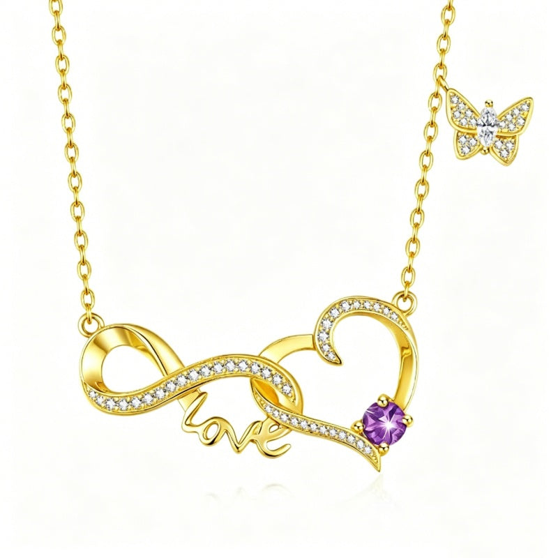 14K Gold Plated Birthstone Infinity Butterfly Necklace for Women