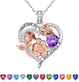 Sterling Silver Heart Birthstone Couple Hugging Necklace for Women Valentine's Day Gift