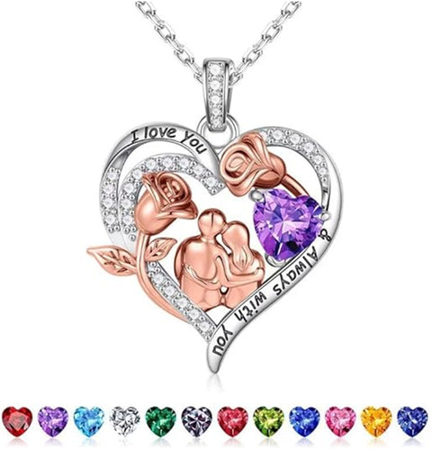 Sterling Silver Heart Birthstone Couple Hugging Necklace for Women Valentine's Day Gift