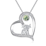 Sterling Silver 12 Months Birthstone Highland Cow Pendant Necklace