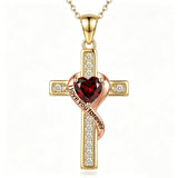14K Gold Plated  Birthstone Cross Necklace Engraved I Love You Forever