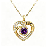 14K Gold Plated  Birthstone Heart Pendant  Necklace for Women Engraved with  I Love You