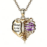 14K Gold Plated  Heart Birthstone Skeleton Necklace With Engraved
