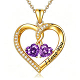 14K Gold Plated Double Heart Birthstone Rose Pendant Necklace for Women