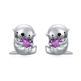 Sterling Silver Birthstone Otter Stud Earrings