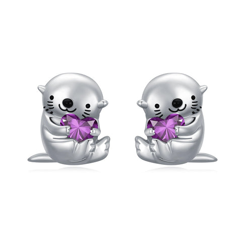 Sterling Silver Birthstone Otter Stud Earrings