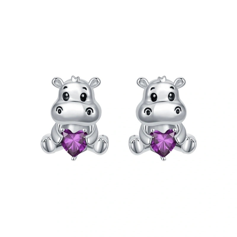 Sterling Silver Birthstone Otter Hippo Stud Earrings