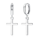 925 Sterling Silver Cross Hoop Earrings Minimalist Cross Dangle Huggie Cuff Earrings for Women Men