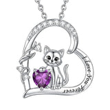 Sterling Silver Birthstone Cat Pendant Necklace Jewelry Christmas Birthday Gifts for Women