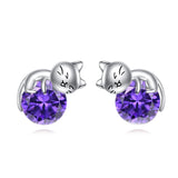 Sterling Silver Birthstone Cat Stud Earrings