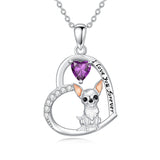 Sterling Silver 12 Month Birthstone Schnauzer Chihuahua Pitbull Pug Pendant Necklace for Women
