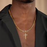 Sterling Silver Cross With Stainless Steel Cuban Link Pendant Necklace