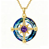 14K Gold Plated Crystal Compass Pendant Necklace Graduation Jewelry Inspirational Travel Valentine's Day Gift