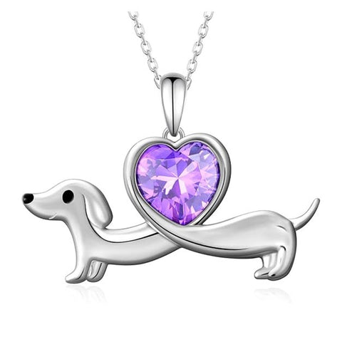 Sterling Silver Heart Birthstone  Dachshund Pendant Necklace