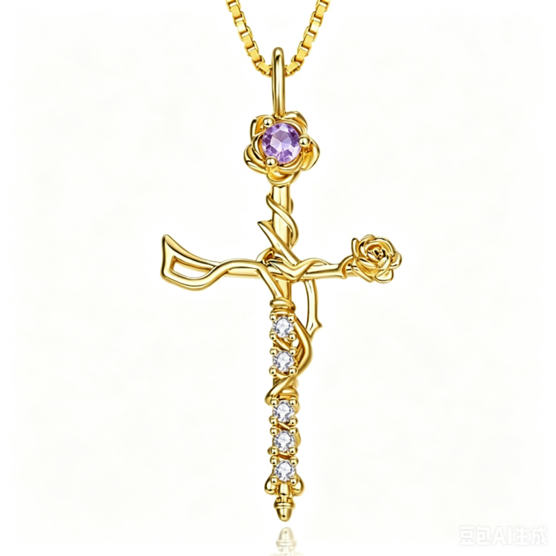 14K Gold Plated Birthstone Cross Necklace for Women Faith Necklace Christian Jewelry