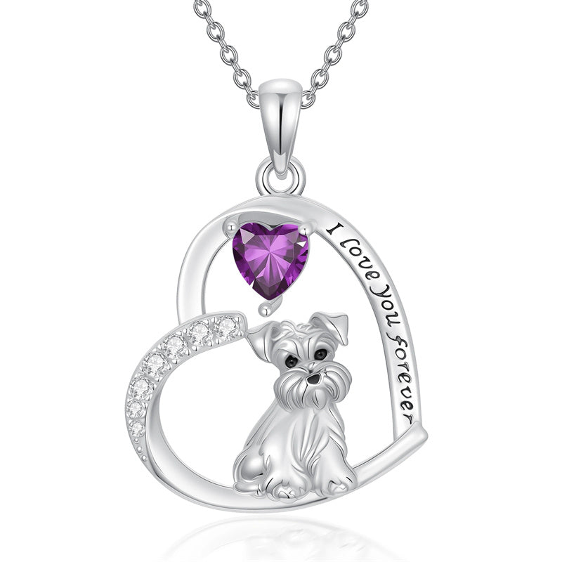Sterling Silver 12 Month Birthstone Schnauzer Chihuahua Pitbull Pug Pendant Necklace for Women