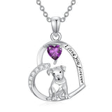 Sterling Silver 12 Month Birthstone Schnauzer Chihuahua Pitbull Pug Pendant Necklace for Women