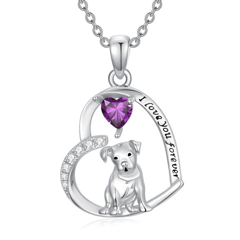 Sterling Silver 12 Month Birthstone Schnauzer Chihuahua Pitbull Pug Pendant Necklace for Women