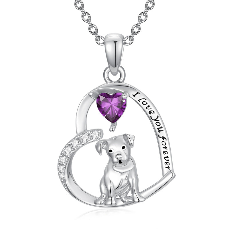 Sterling Silver 12 Month Birthstone Schnauzer Chihuahua Pitbull Pug Pendant Necklace for Women
