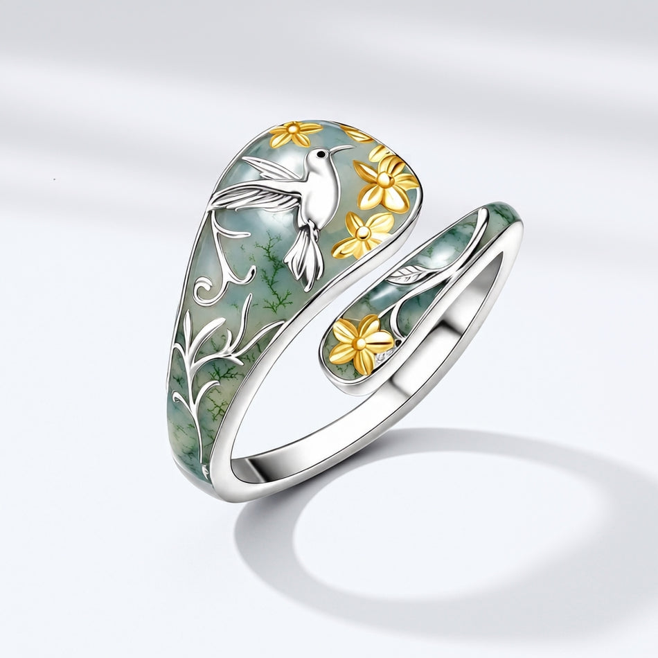 Sterling Silver Turquoise Hummingbird Butterfly Sunflower Adjustable Spoon Ring