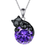 Black Cat Animal Necklace with Birthstone Sterling Silver Gift for Mother Women