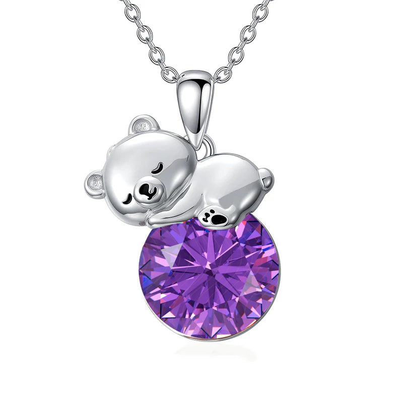 Sterling Silver Birthstone Teddy Bear Pendant Necklace Christmas Gifts for Women Children