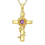Birthstone Cross 14K Gold Plated Pendant Rose Cross Necklace for Women