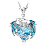 Sterling Silver Birthstone Heart Shaped Crystal Wyvern Pendant Necklace