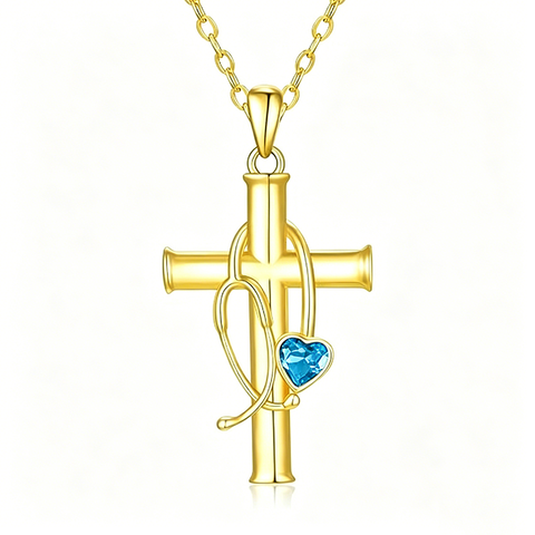Stethoscope Cross 14K Gold Plated Pendant Necklace for Women Nurse Doctor Birthday Graduation Gift for Medical Student