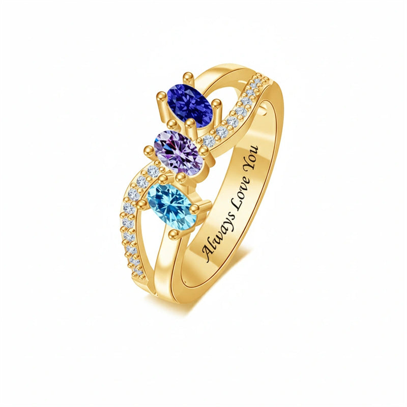 Copper Sterling Silver Personalized 1-6 Simulated Birthstones  Infinity Family Ring for Women