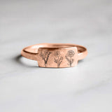 Sterling Silver Birth Flower Ring, 1-3 Flowers to Choose From