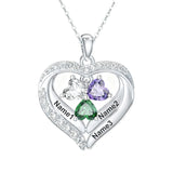 14K Gold Plated Personalized 1-5 Heart Birthstone Names Necklace  for Women