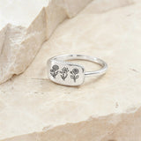 Sterling Silver Personalized Birth Flower Ring