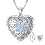 Sterling Silver Personalized Photo Heart Birthstone Pendant Necklace