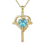 14K Gold  Plated Heart Shape Birthstone  Love Cross Necklace for Women Religious Jewelry