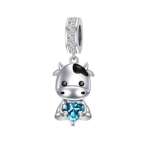 Sterling Silver 12 Months Birthstone Cow Charm Beads