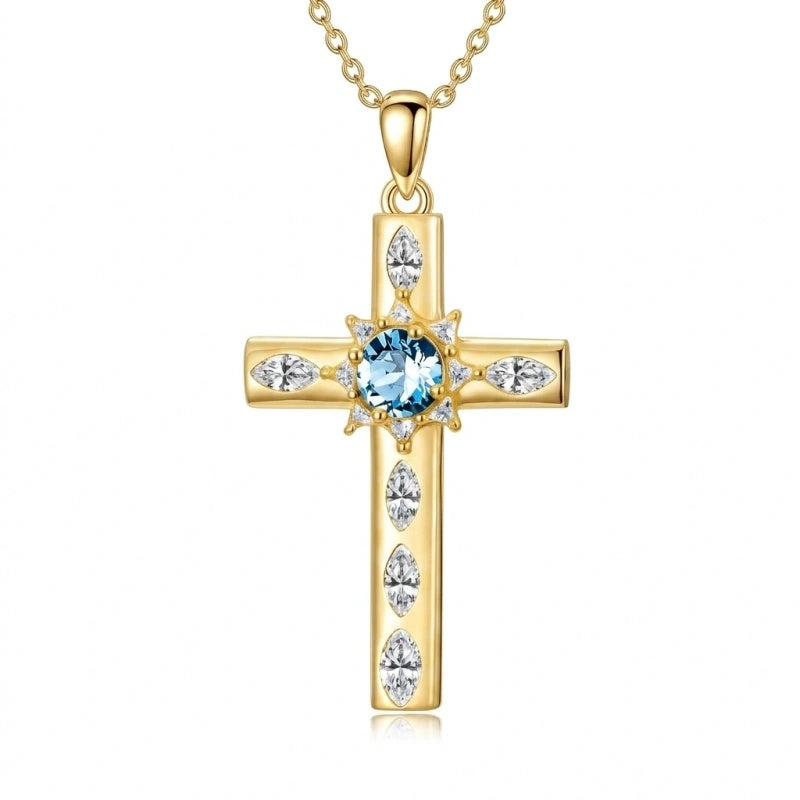 14K Gold Plated Birthstone Infinity  Cross Pendant NecklaceJewelry for Women